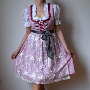 Vintage dirndl dress with a lace apron, polka dot and floral pattern folk dress, Bavarian/Oktoberfest dress, corset peasant dress