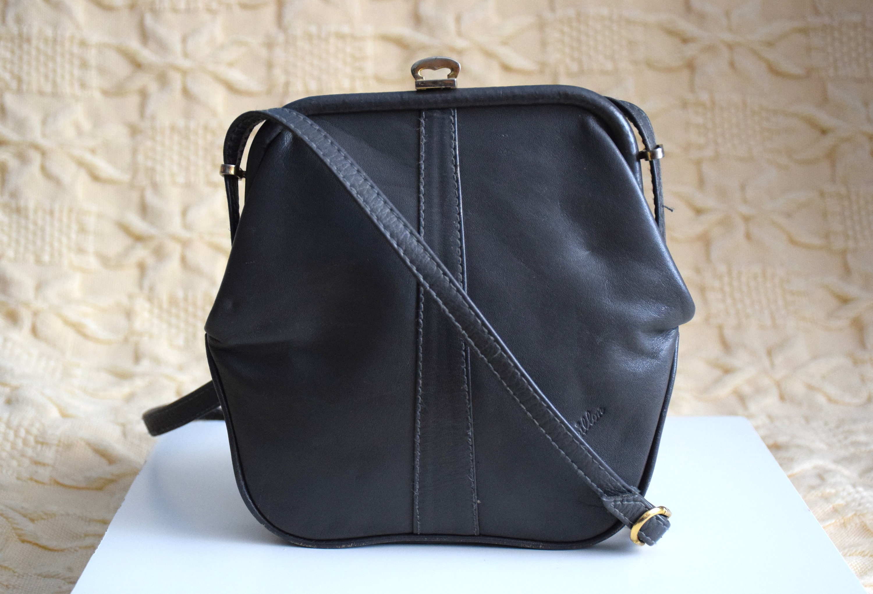 Vintage 80s Gray Leather Shoulder Bag: Small City Bag