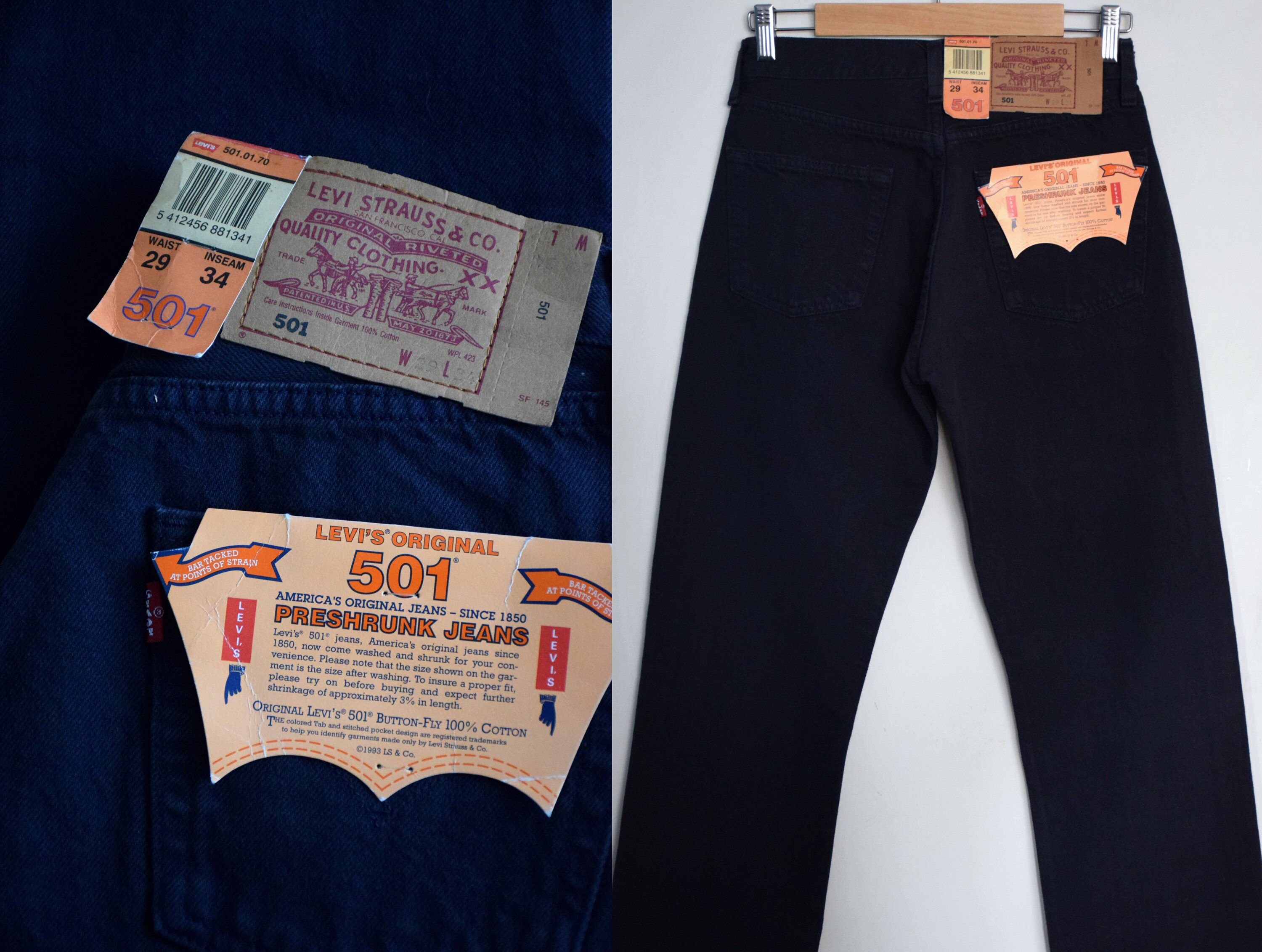 NOS 90s Indigo Blue Levi's 501 Jeans, Dark Blue Levi's, High NOS 90s Indigo Blue Levi's 501 Jeans, Dark Blue Levi's, High