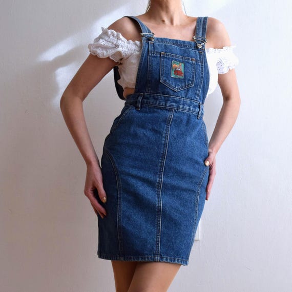 denim pinafore dress Native Embroidered Team it with a simple t Jean Jumper Dress for Women