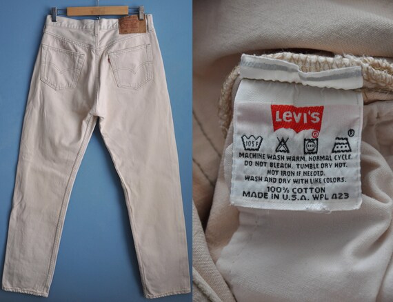 Vintage 90s Levi's 501 light beige jeans, Made in