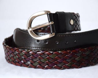 Vintage 90s Braided Leather Belt: Colorful Woven Boho Style, Made in Italy