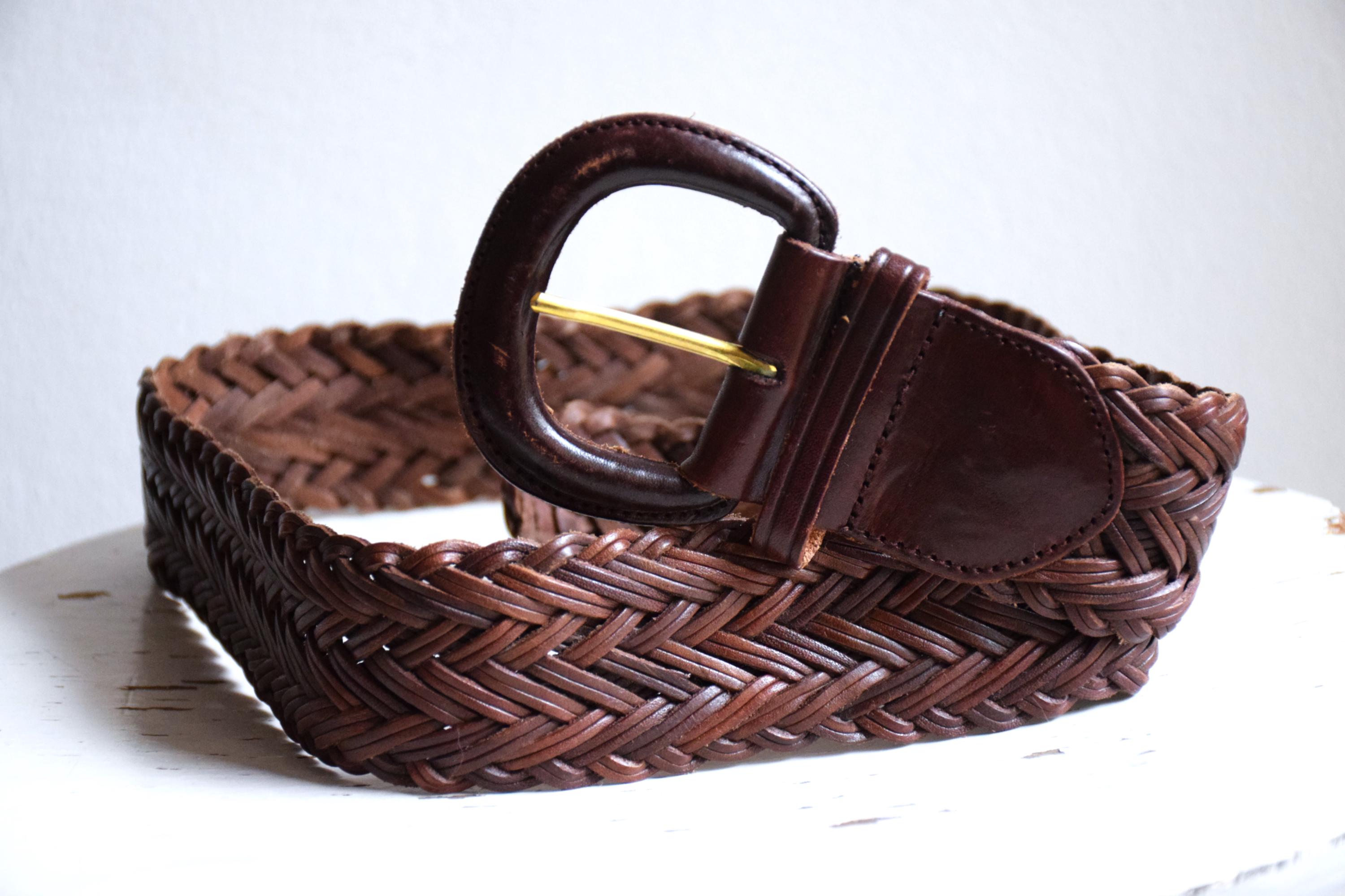 Y2K Vintage Braided Leather Belt Womens Large Brown Boho Hippie Indie Festival Vintage Y2K Wide Braided Brown Leather Belt, Boho Style - Etsy main image 4