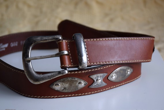 小物 vintage Western belt. 90s Vintage 90s Brown Leather Western Belt, High Waist Belt, 90s