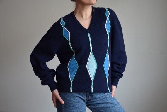 Vintage 80s / 90s blue Pringle wool sweater, Made… - image 6