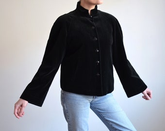 Veste en velours Cacharel Paris vintage des années 80 : blazer court avec manches cloche