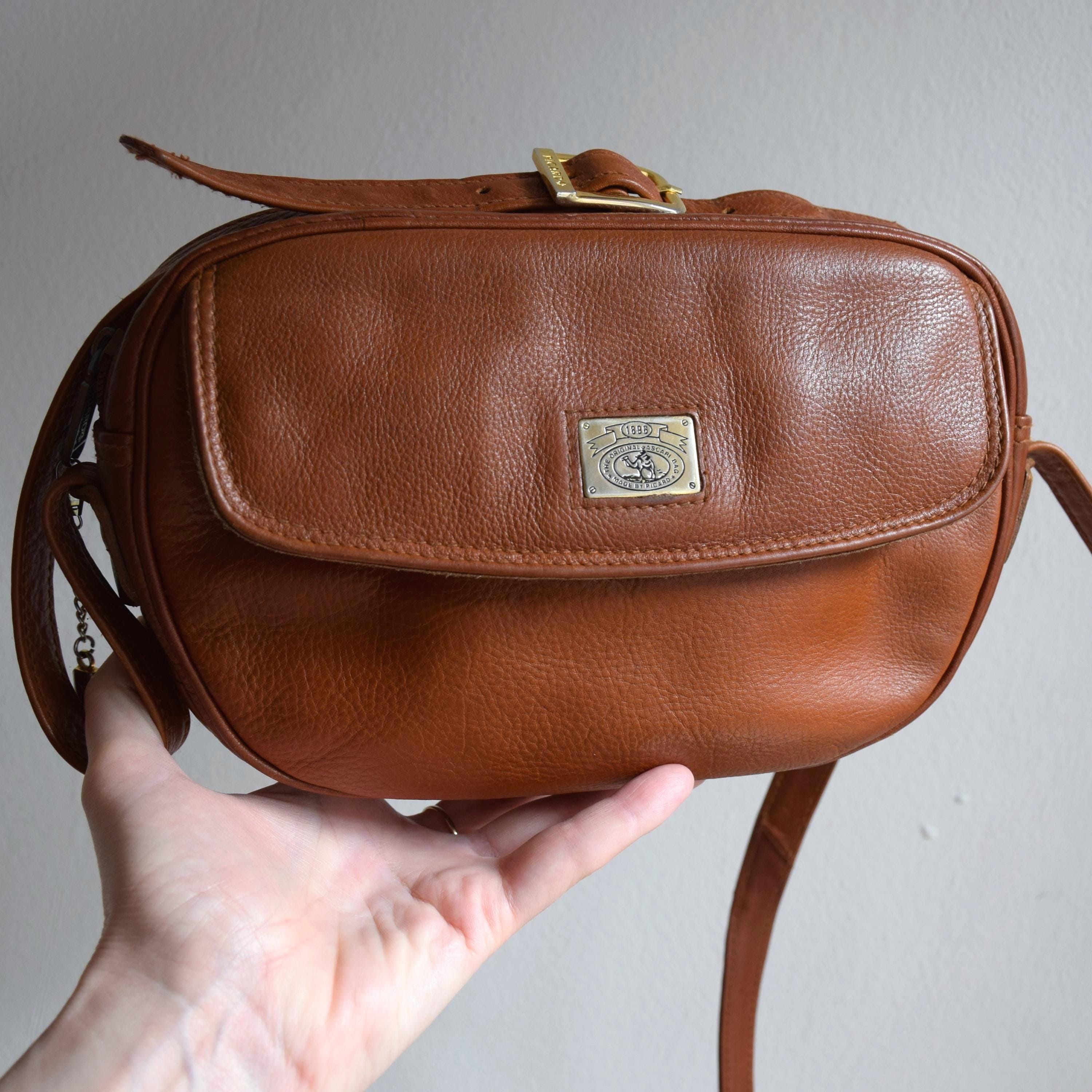 Sac Besace PICARD En Cuir Authentique - Vintage - Noir - Occasion