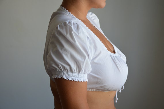 Vintage white Dirndl crop top, folk / boho blouse… - image 5