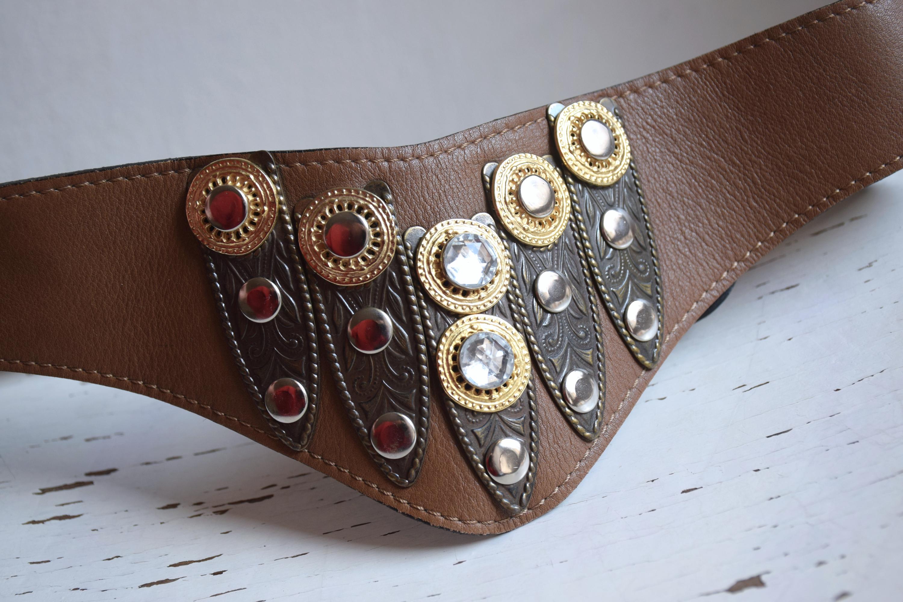 Vintage Wear Brown Crystal Embellished Belt KIPPYS Swarovski Crystal Embellished Western Style Cowgirl  main image 2