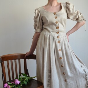 Vintage Austrian Beige Linen Folk Dress, Puff Sleeve Peasant Dress,  Bavarian / Trachten / Cottagecore Dress, Okotberfest Long Linen Dress, M -  Etsy