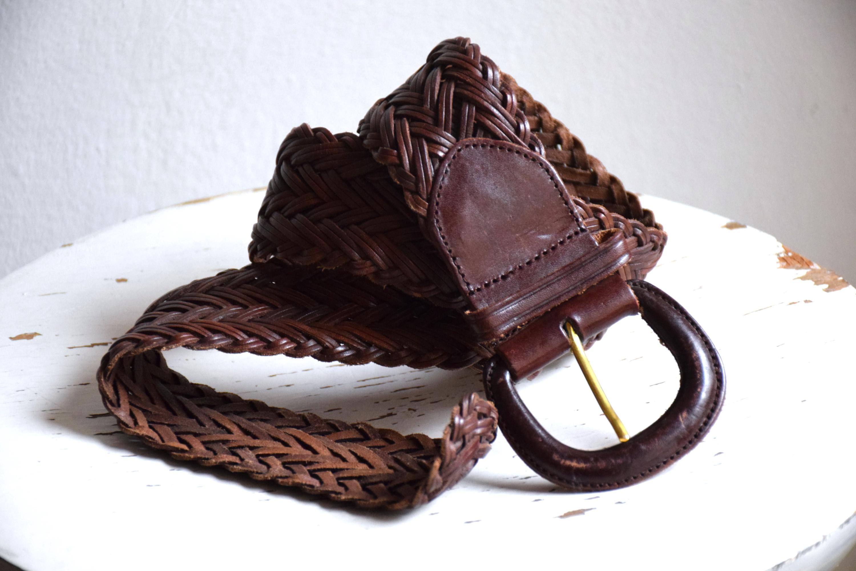 Vintage Brown Woven Leather Belt: Wide Braided Boho Y2K - Etsy display picture 2