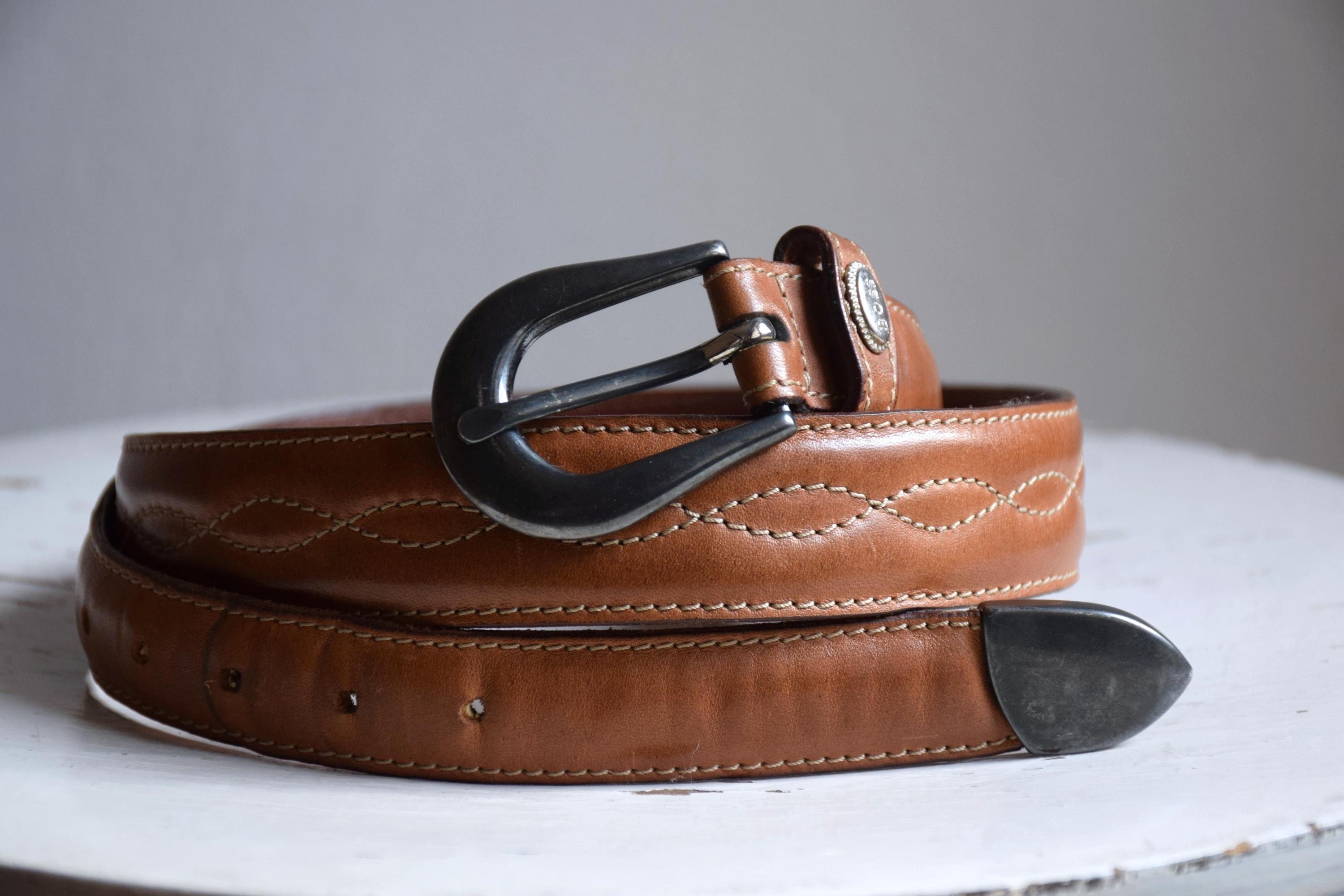90s Vintage Western Belt Vintage 90s Womens Brown Leather Belt W/ Silver-Tone Western  main image 2