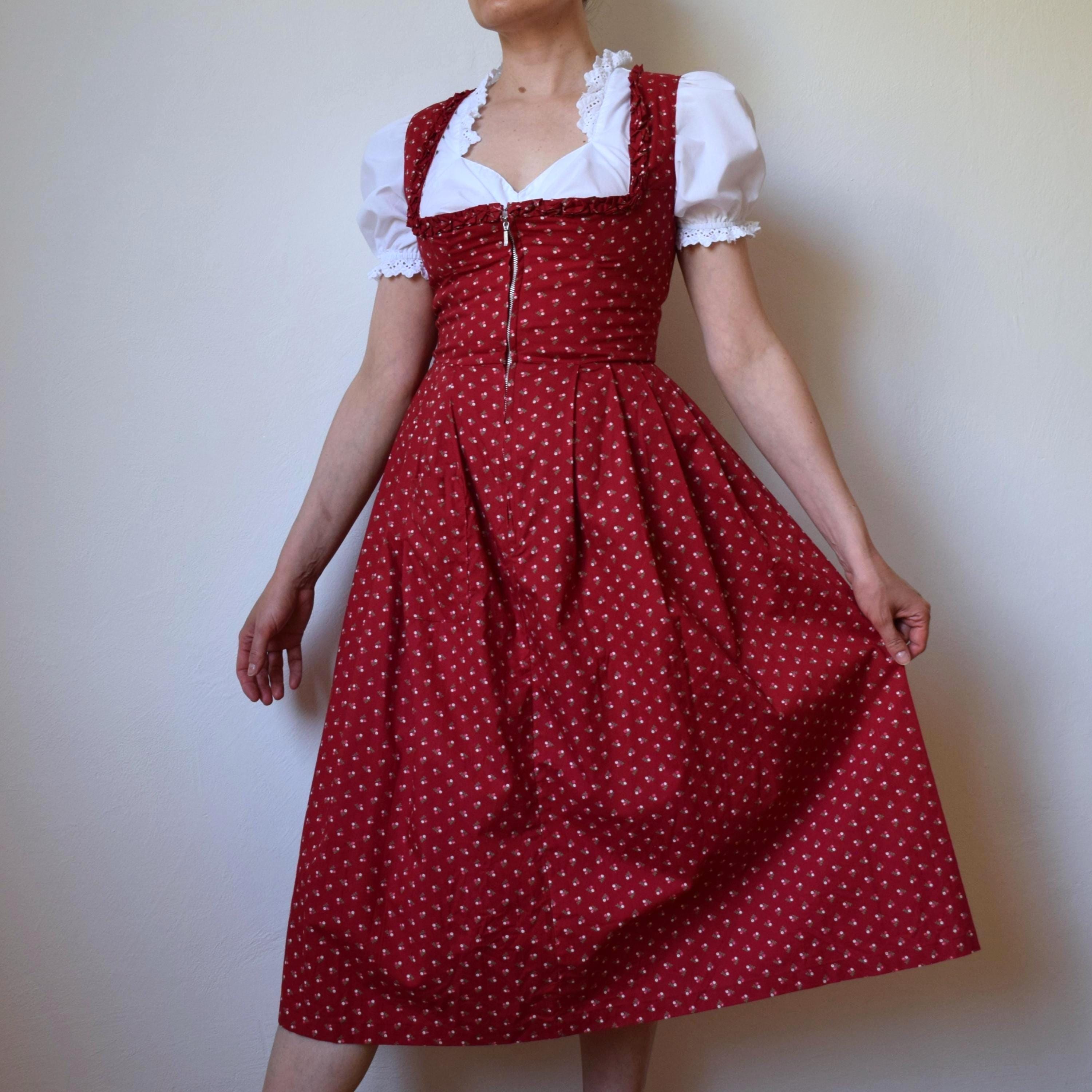 corset dirndl dress Vintage Corset Dirndl Dress With Blouse, Oktoberfest Set - Fruit Pattern  Dress and White Blouse, Austrian Folk Dress, Cottage Core, M