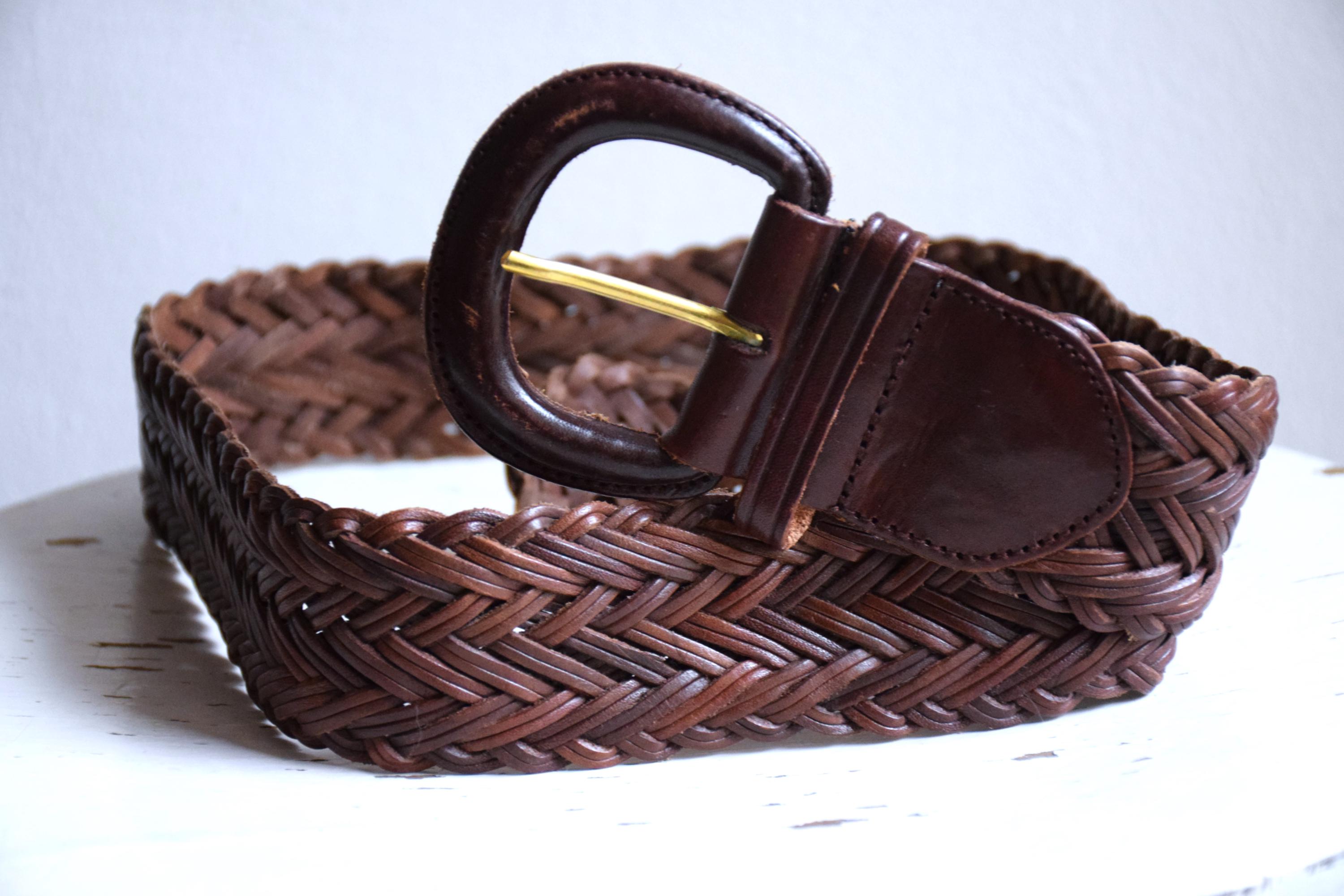 Vintage Y2K Large wide dark brown suede belt large antique brass hardware boho Thick Dark Brown Leather Floral Pierced Lacy Belt M L Boho  main image 4