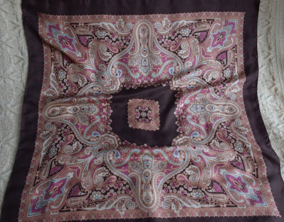 Vintage 1990s boho print silk scarf, big silk sca… - image 4