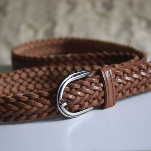 Vintage tan brown braided leather belt Vintage Tan Brown Braided Leather Belt - Etsy main image 2