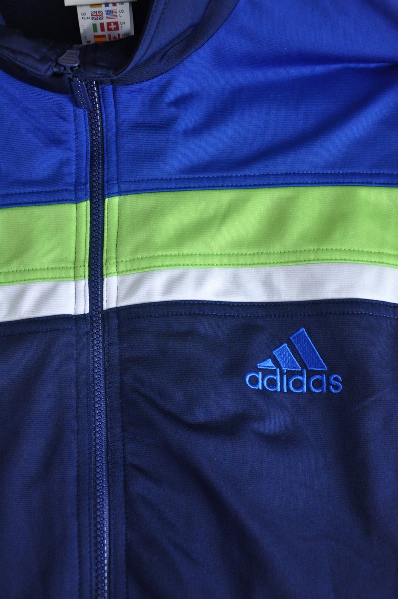 Vintage 90s Adidas Dark Blue and Neon Green Jacket Adidas | Etsy
