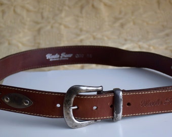 Vintage 90s Brown Leather Western Belt With Silver Metal  display picture 2
