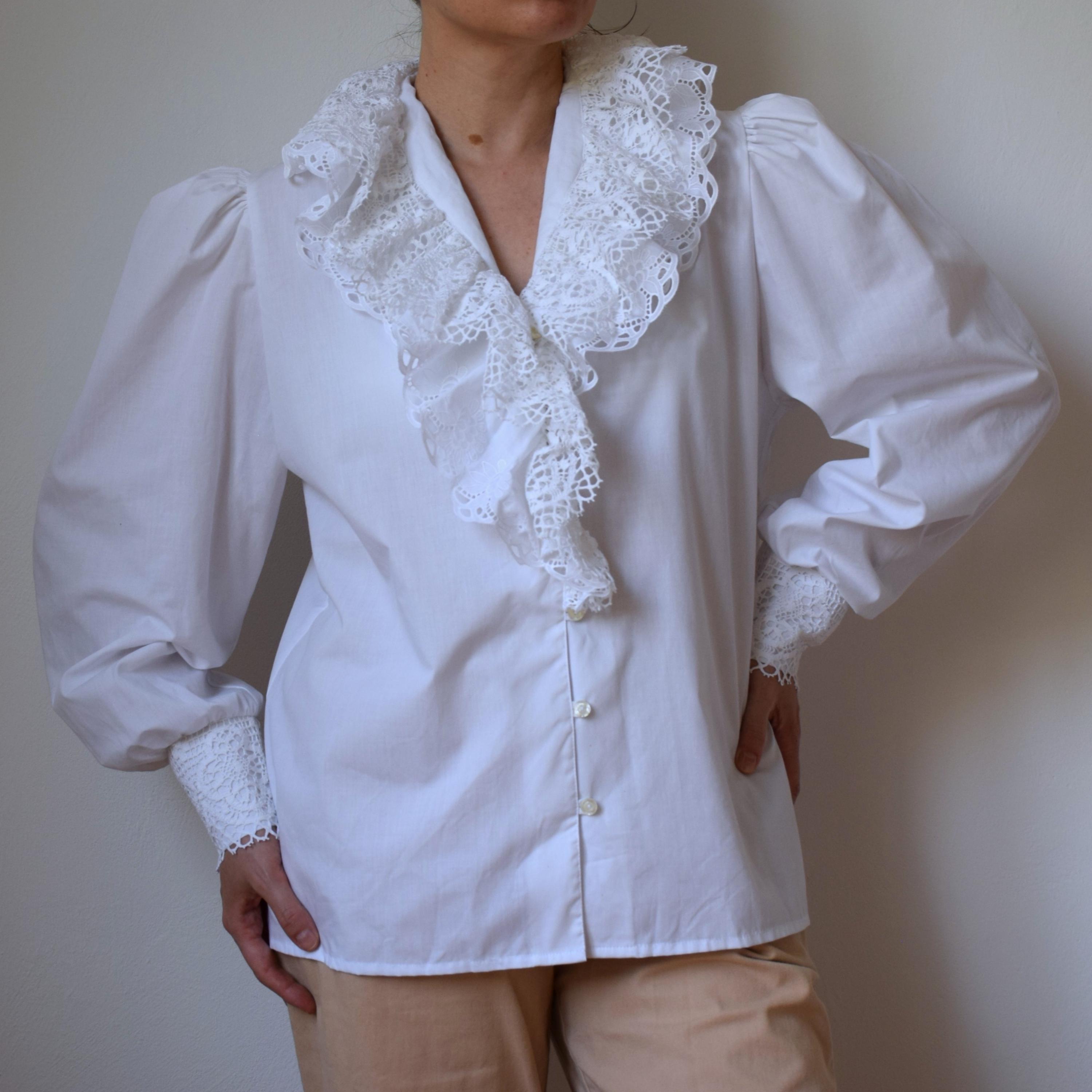 トップス idem vintage lace big collar blouseSkirt 90s Austrian Folk Blouse: Ruffle Lace Collar, Cottagecore Dirndl