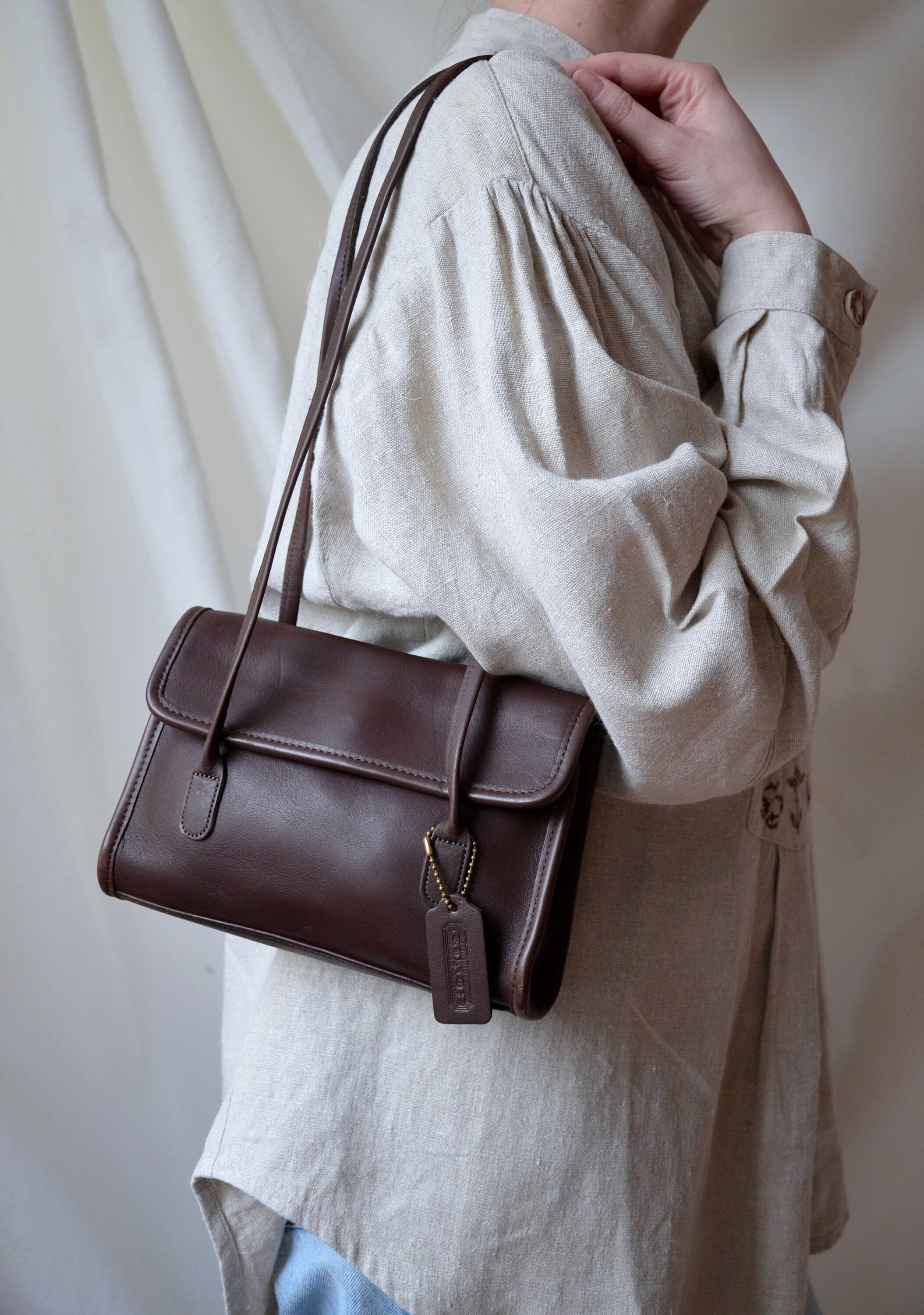 Vintage 90s COACH Laurie Flap Bag, Coach Brown Mini Shoulder Bag 