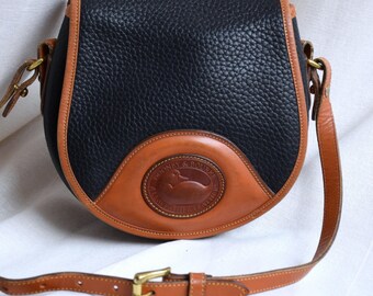 80s Dooney and Bourke Saddle bag, Black & Brown All-weather  shoulder bag, Made in USA