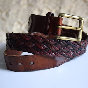 Vintage Geflochtener Leder Gürtel: 90er Jahre Hipster Gürtel