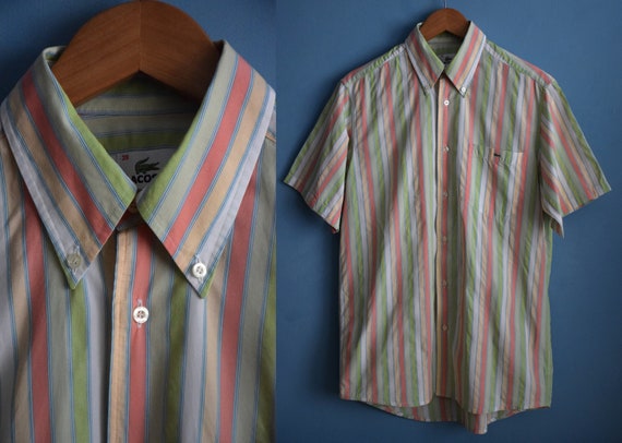 Vintage 90s Lacoste striped shirt, short sleeve m… - image 1