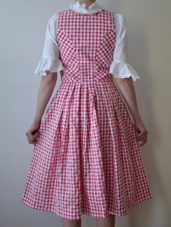 Vintage 90s Austrian folk dress, pink and white c… - image 5