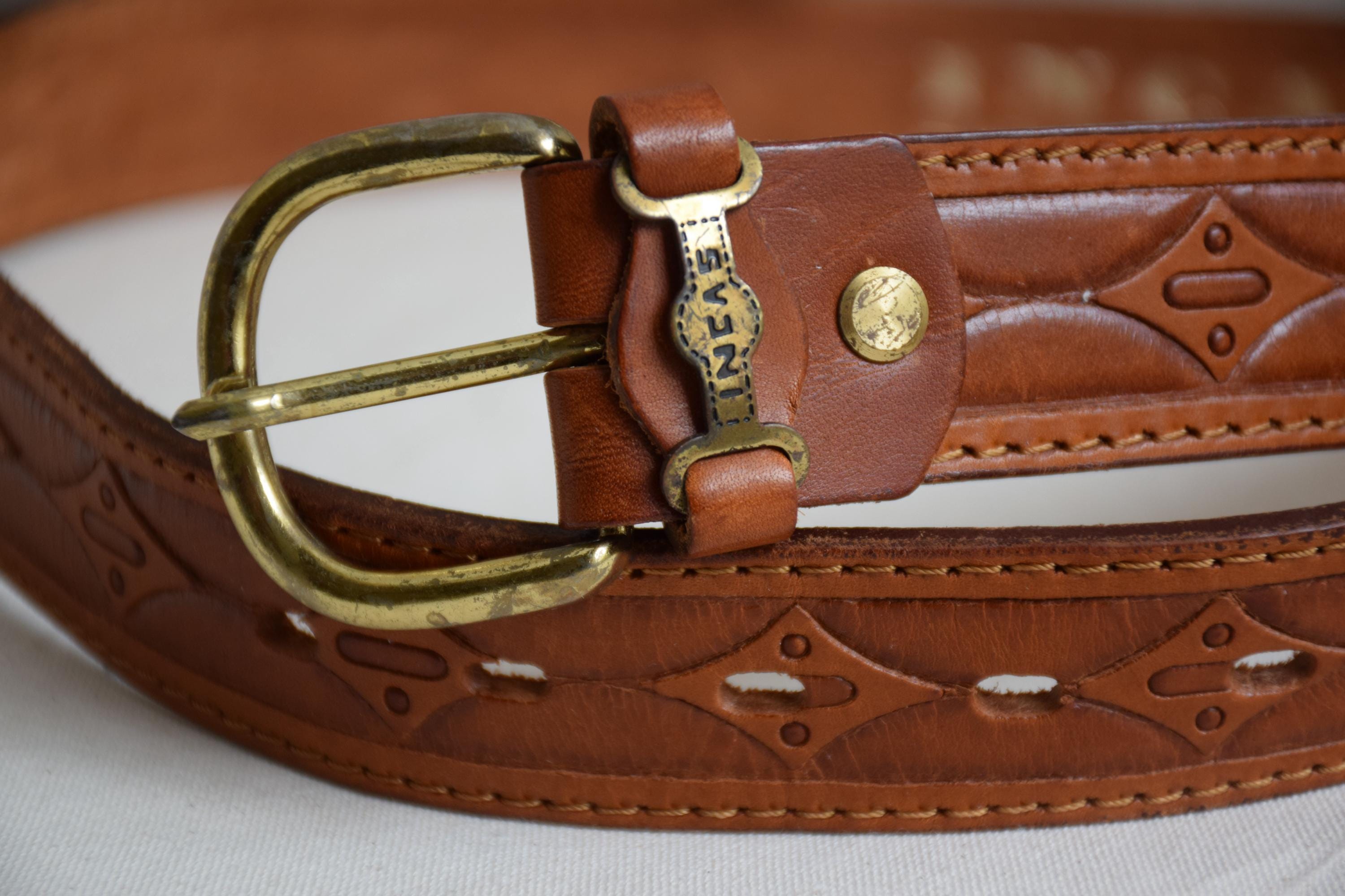 Vintage 90s Cognac Leather Horseshoe Belt - Made in Spain Spanish Braided Leather Belts - Etsy main image 4