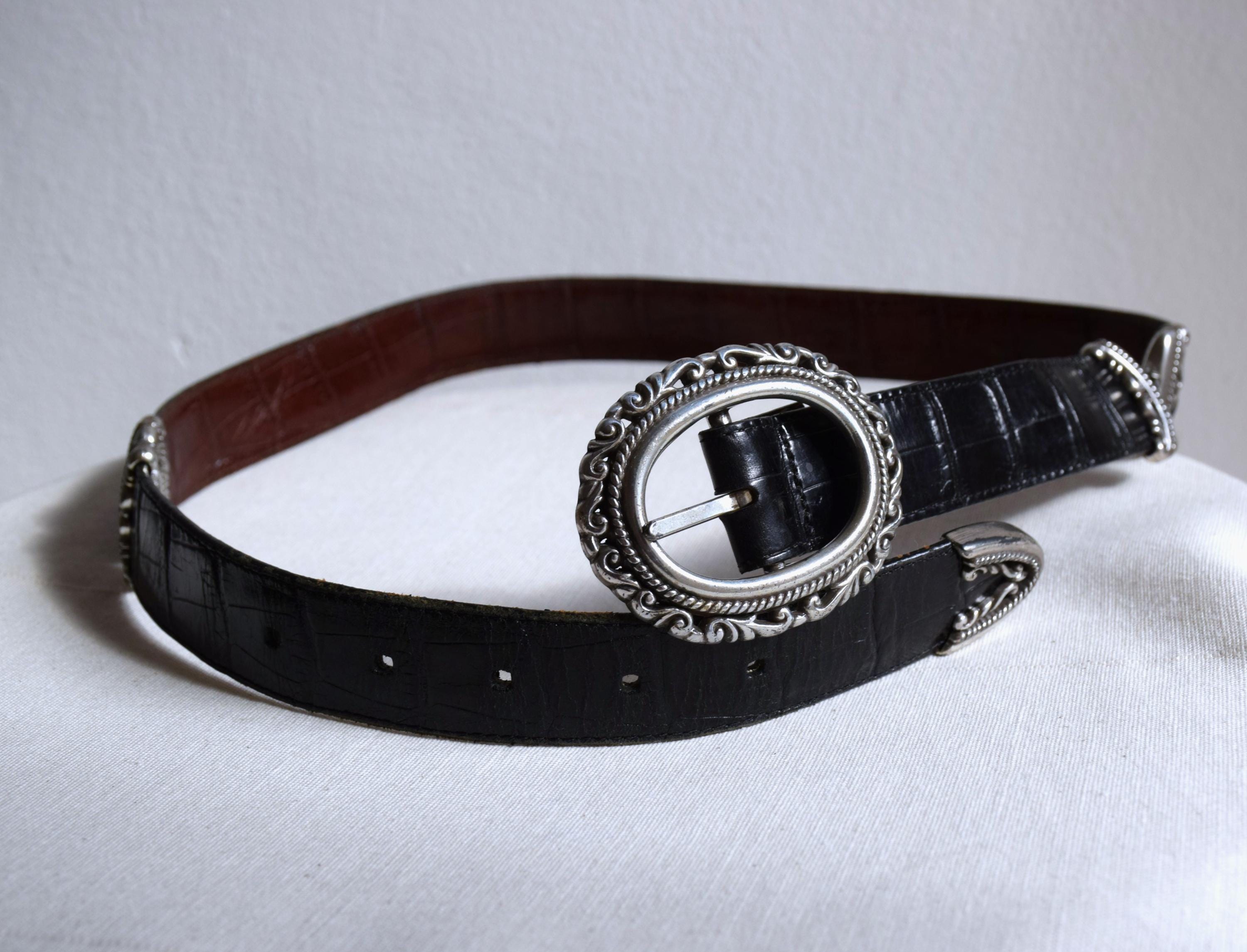 Vintage 90s Western Leather Belt, Navy & Brown Reversible, Size M Vintage 90s Western Leather Belt, Brown & Black Reversible  main image 2