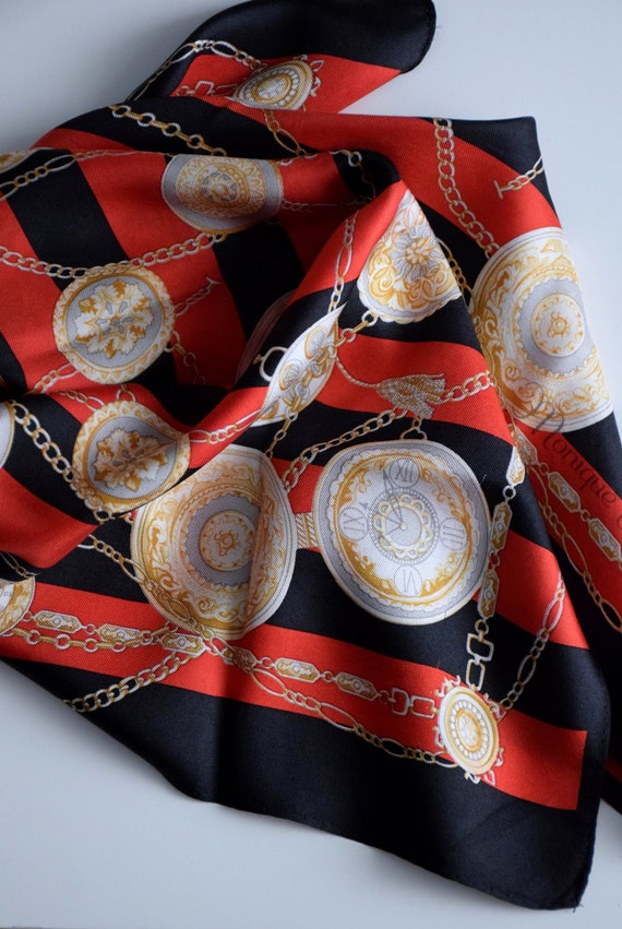 Calígrafo Último Incontable Pañuelo de pañuelo de seda vintage de los 90 pañuelo rojo y - Etsy España
