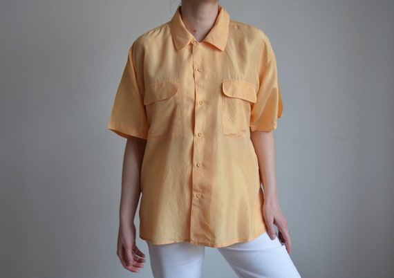 Vintage 90s salmon orange silk shirt, oversized p… - image 7