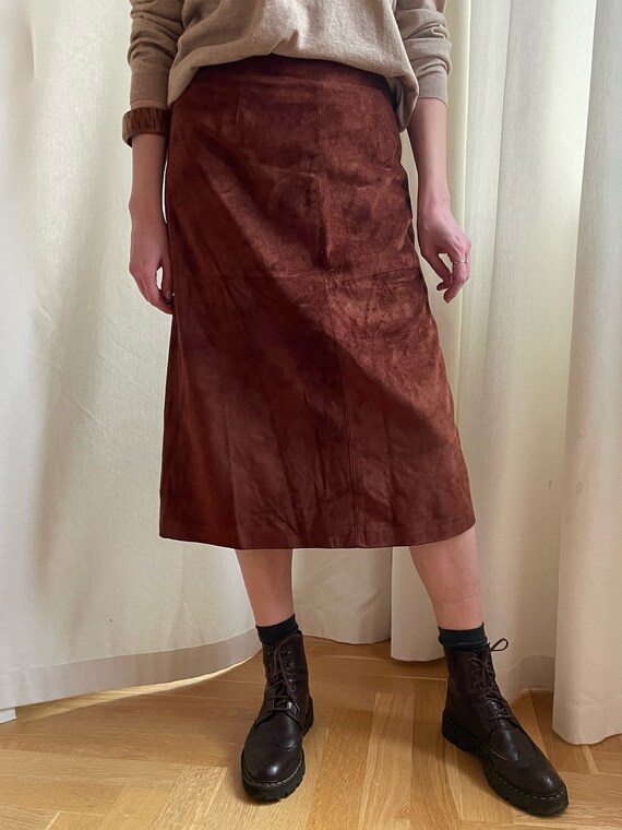 Designer brown leather skirt cheap