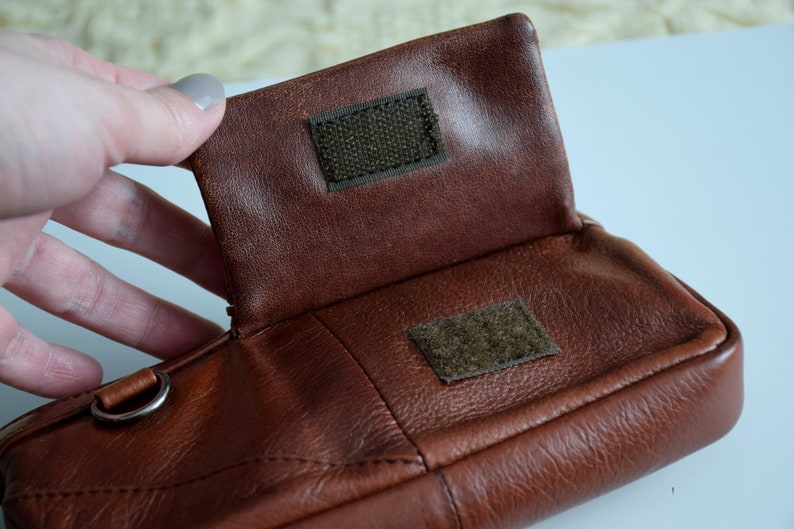 Vintage Y2K leather wristlet bag, cognac brown leather purse, small handbag or wrsitlet wallet zdjęcie 7