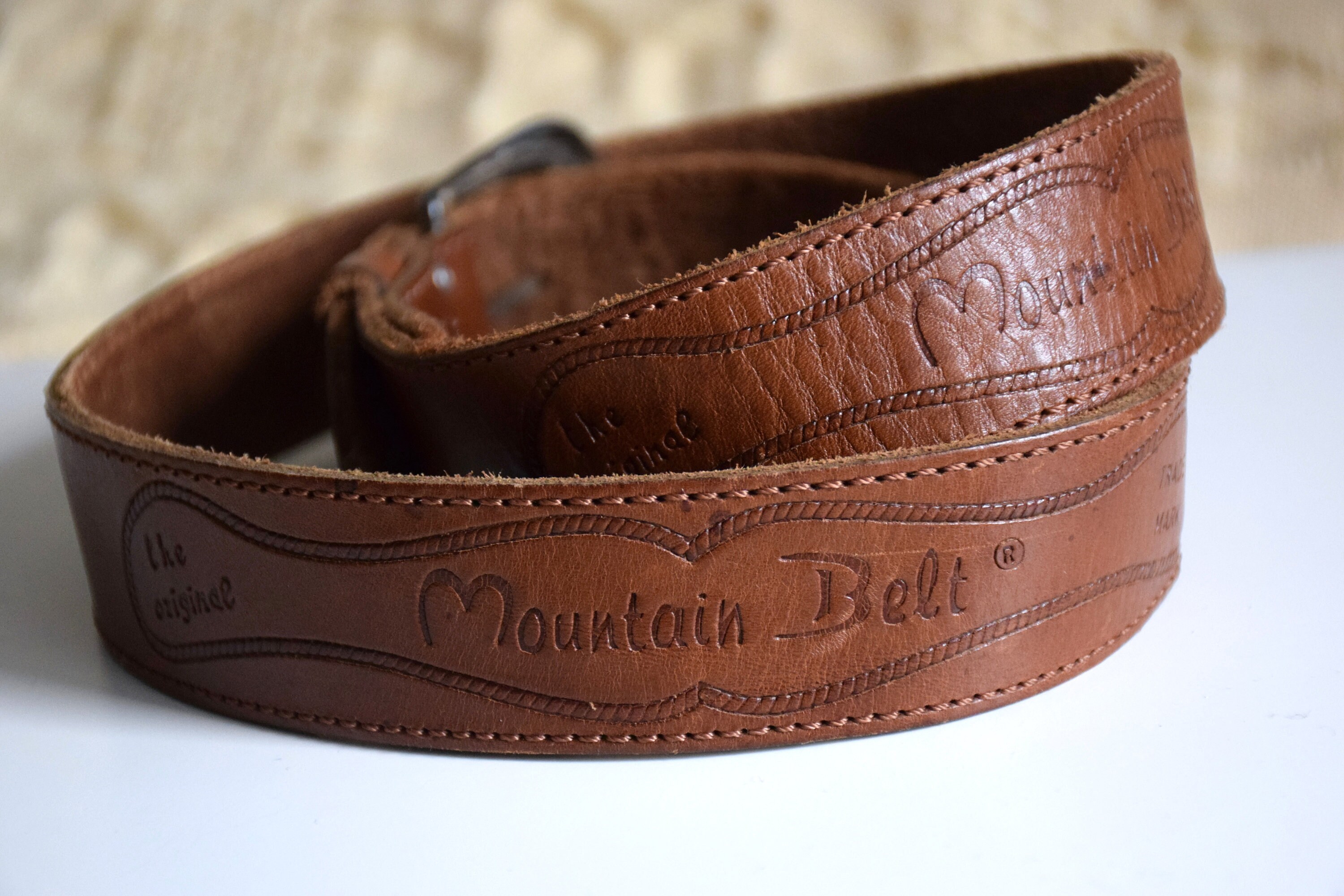 Ceinture Vintage Large En Cuir Marron - Boucle Argentée Taille M - UK Années 90