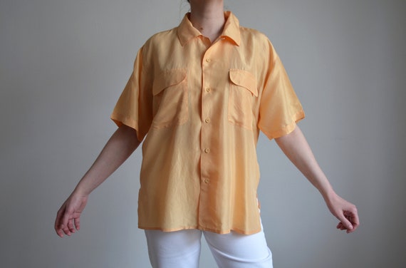 Vintage 90s salmon orange silk shirt, oversized p… - image 6