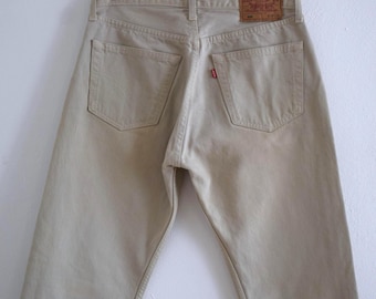 Jeansy Levi's 501 w kolorze jasnobeżowym z lat 90., wysoki stan, 30 cali w pasie
