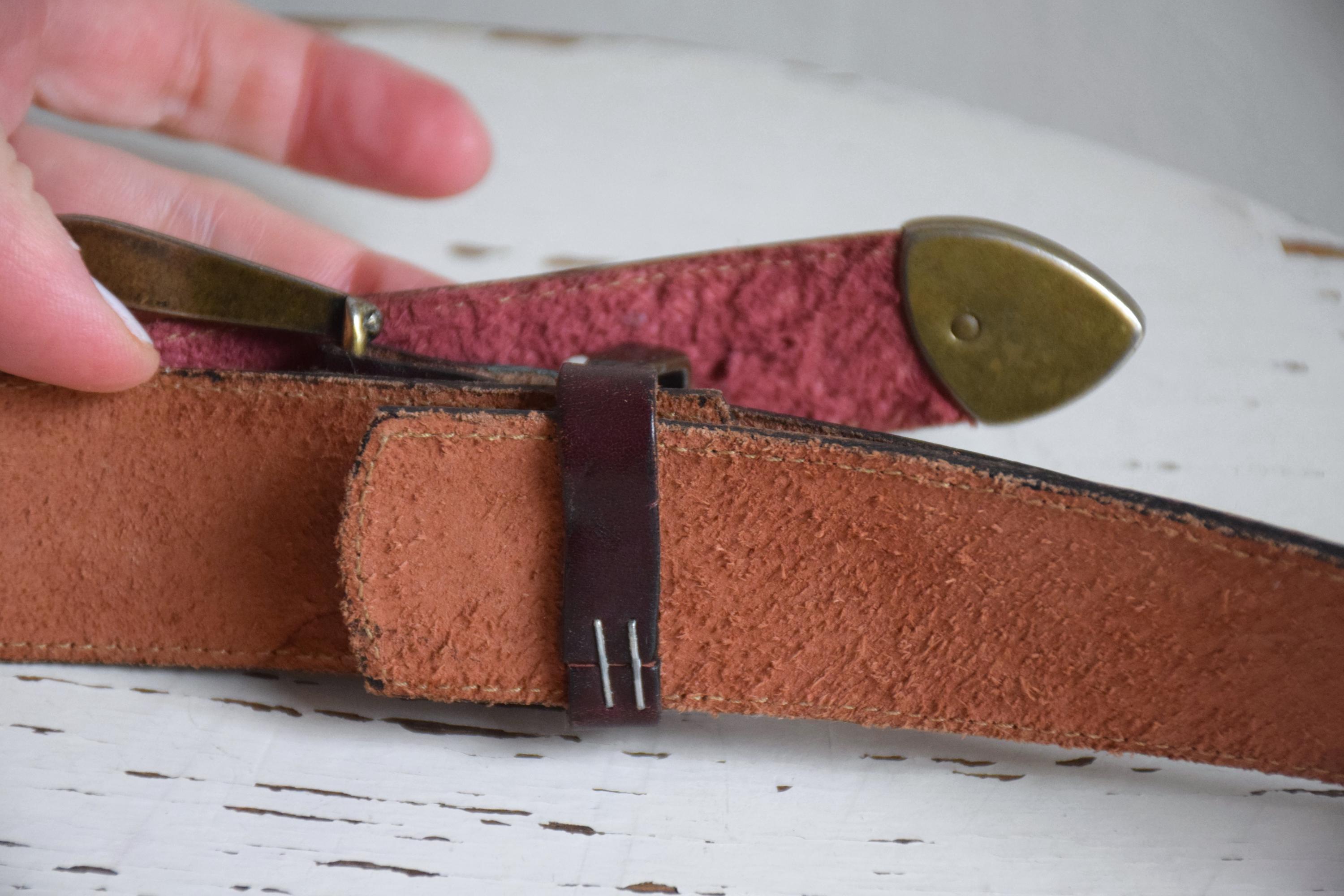 Vintage Burgundy Leather Western Belt: Brass Buckle, 80s/90s  display picture 1
