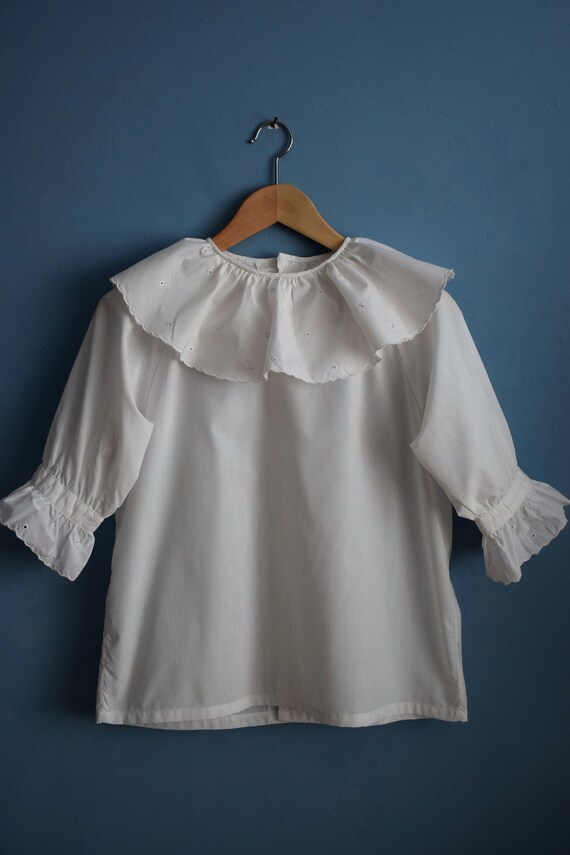 Vintage 80s white embroidered kid's blouse, schoo… - image 1