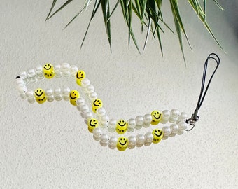 Happy pearl phone charm ~ with smiley face charms