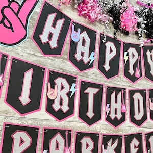 ロックンロール ワン ロックス ロックスター ピンク シルバー ブラック ファースト 1歳の誕生日パーティーバナー