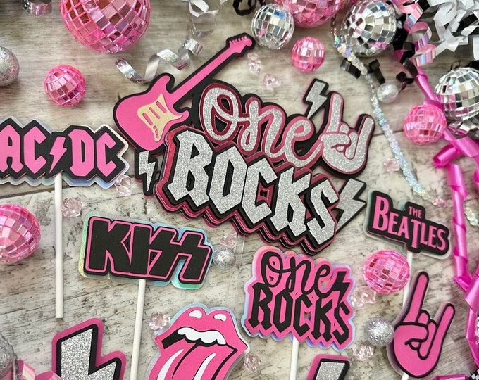 One Rocks Rock N Roll Born to Rock Pink Theme Cake Topper - Etsy