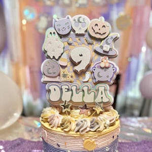 Adorno para tarta de Halloween con diseño de una flor espeluznante, estilo preppy, a cuadros