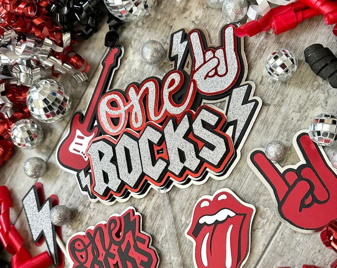 One Rocks Rock N Roll Born to Rock Theme Cake Topper - Etsy