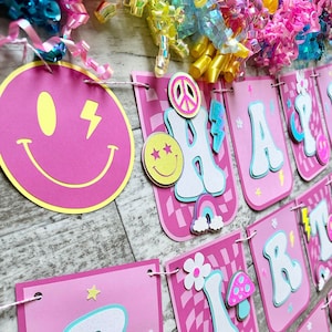 Teen Preppy Aesthetic Checkered Happy Birthday Banner One Happy Girl Birthday Banner Girl Party Decoration