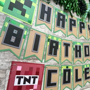 Pixel Party Mine Inspired Creep Craft TNT Birthday Banner