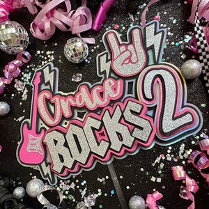 Rock N Roll Pink Silver Rockstar Girls Rock Lets Rock Cake Topper
