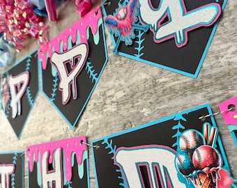 Drippy Ice Cream Drip Baseball Graffiti Birthday Banner
