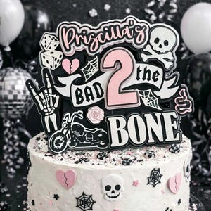Bad TWO the Bone Motorcycle Born 2 Ride Skull Pink Cake Topper