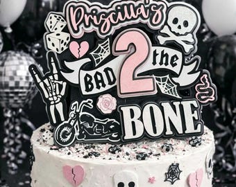 Bad TWO the Bone Motorcycle Born 2 Ride Skull Pink Cake Topper